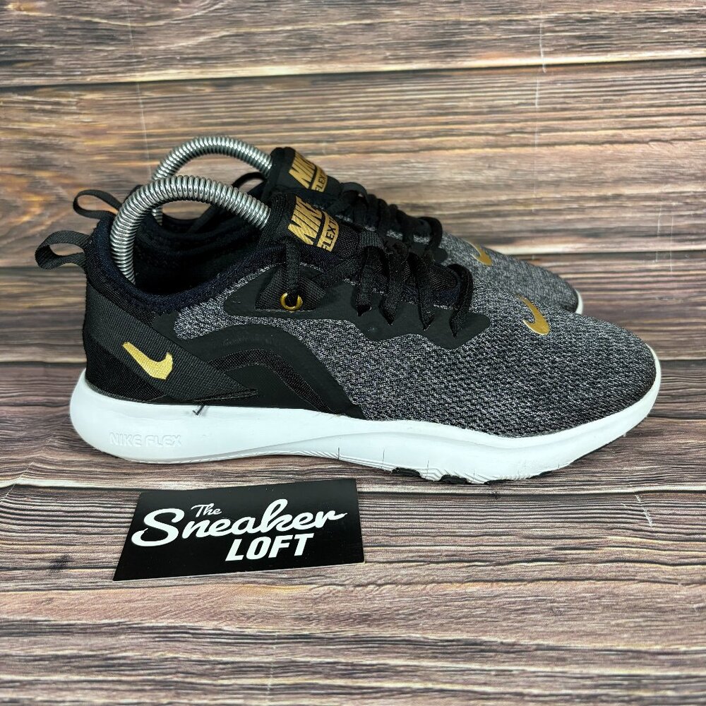 Nike Flex Trainer 9 Women's Black Metallic Gold Athletic Training Shoes Size 7.5